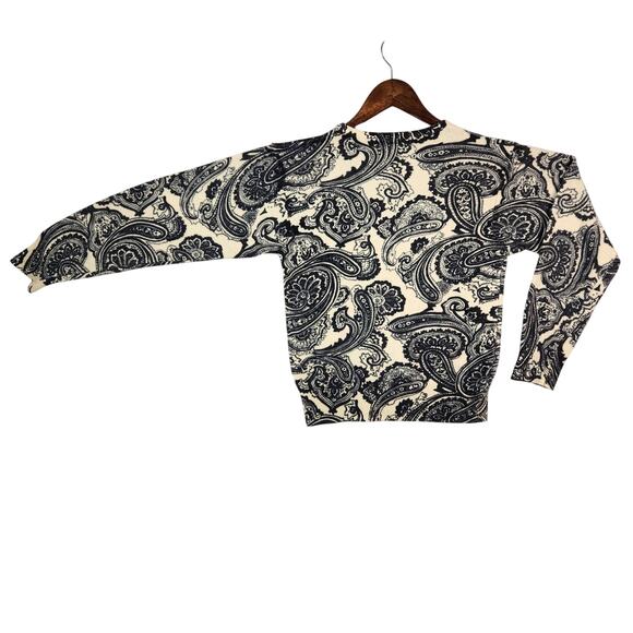 VNTG Jones New York Paisley Sweater Wool/Angora/Nylon Women’s SZ SM Blue/Cream - Picture 2 of 9